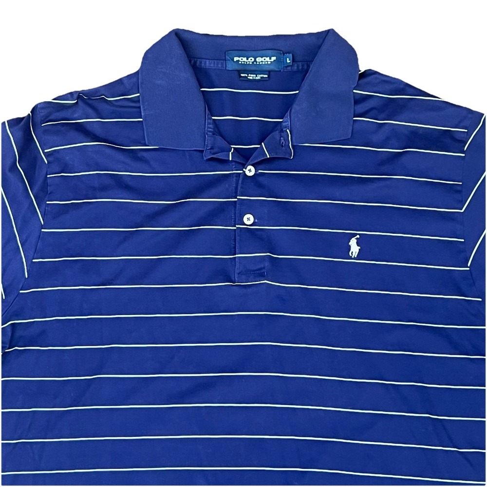 Polo Golf Ralph Lauren‎ Polo Shirt Large Navy Striped Pima Cotton Pony Logo Mens